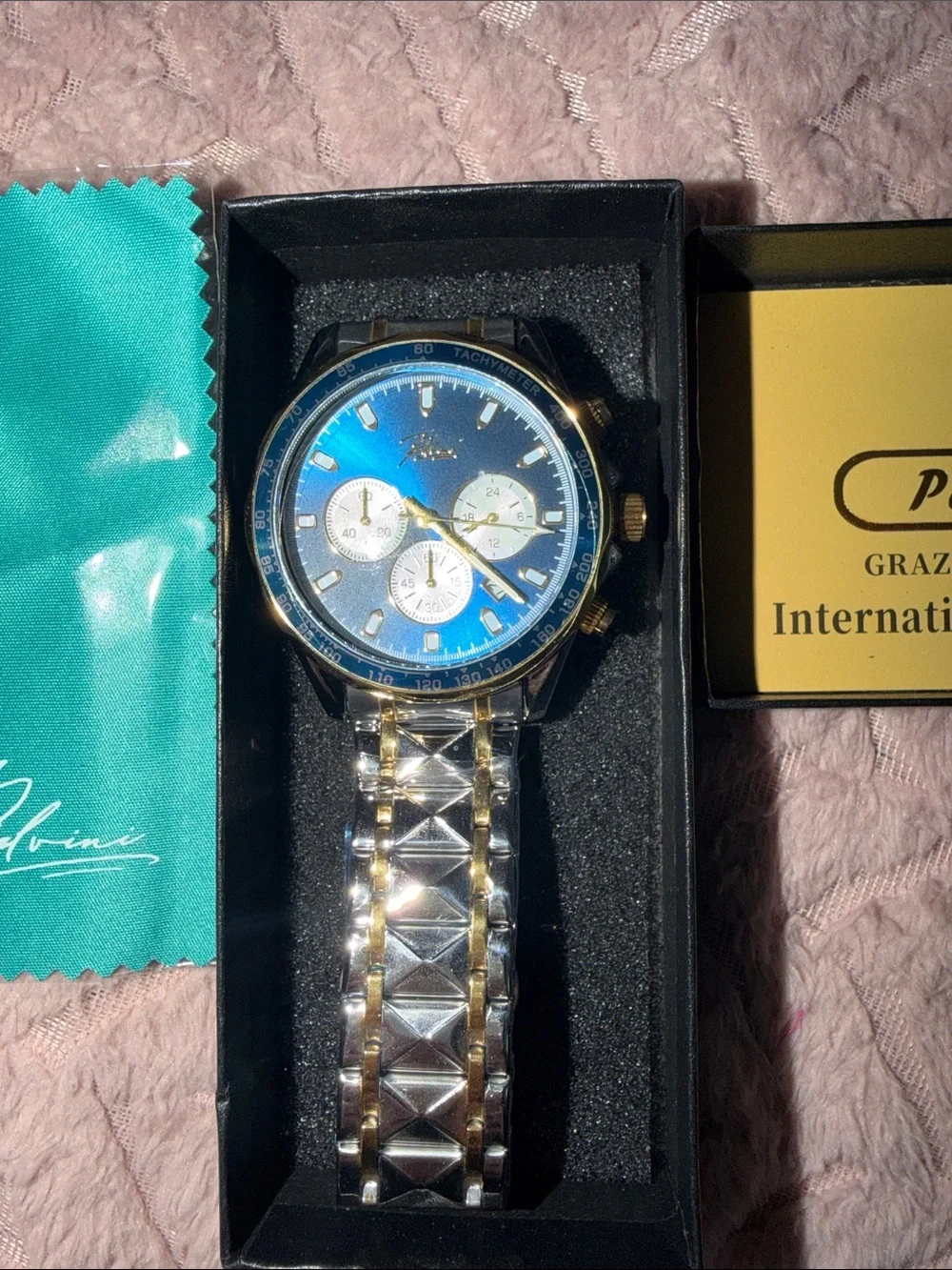 Blue Dial Gold-Tone Bracelet Chronograph Watch